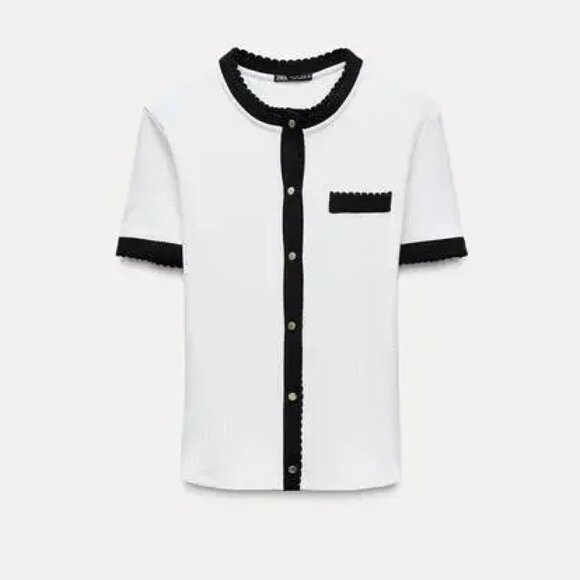 ZARA Contrasting Rib Short Sleeve Cardigan - Picture 2 of 6